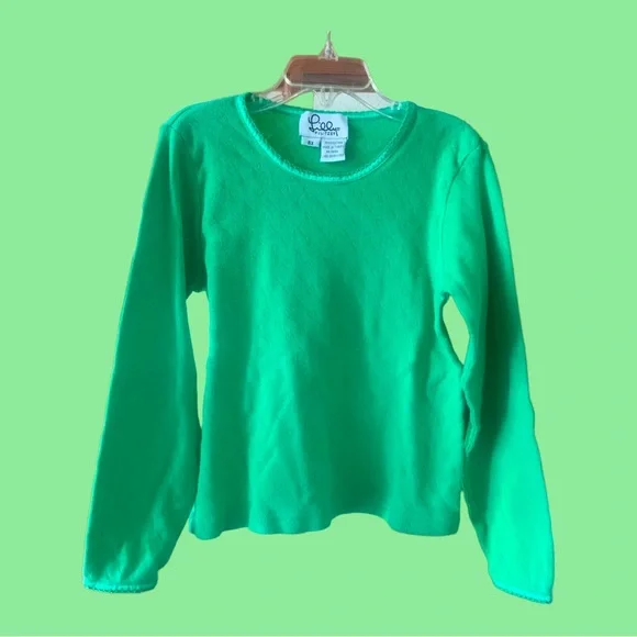 LILLY PULITZER Green Long Sleeve Top with Pink Cardigan w/Green Palm Tree - 6X - Picture 8 of 11